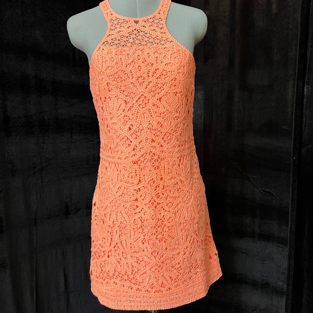 Lilly Pulitzer Jaimie Cantaloupe Knit Crochet Lace Panels Shift Dress Small